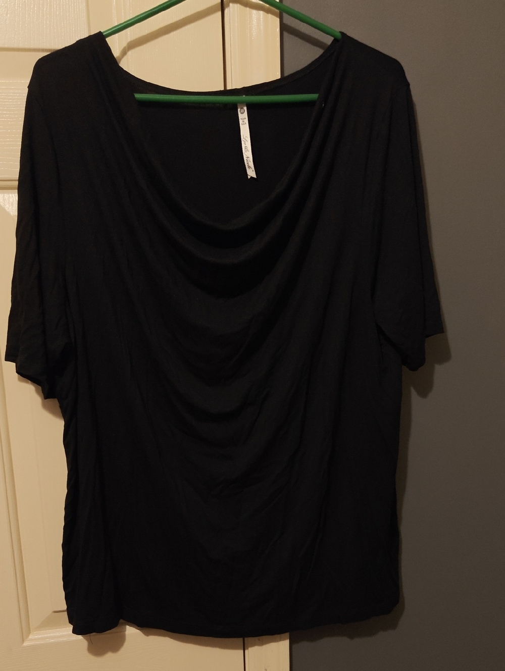 Black Draped Cowl Short Sleeve Top